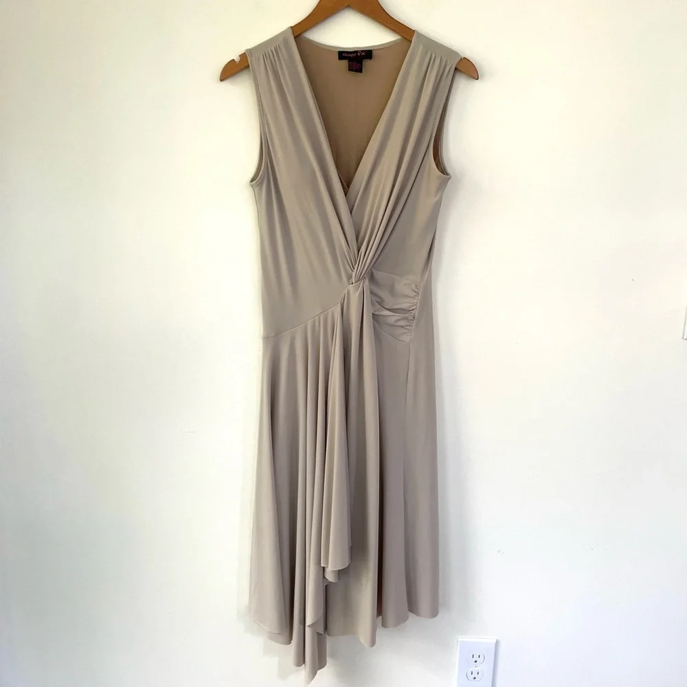Shape FX Partial Wrap Slimming Dress Nude Cream M Medium Vneck Front Twist